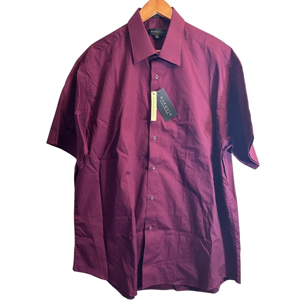 Marquis Men's Short-Sleeved Button Down Dress Shirt Maroon Size‎ XL 17 1/2 NWT
